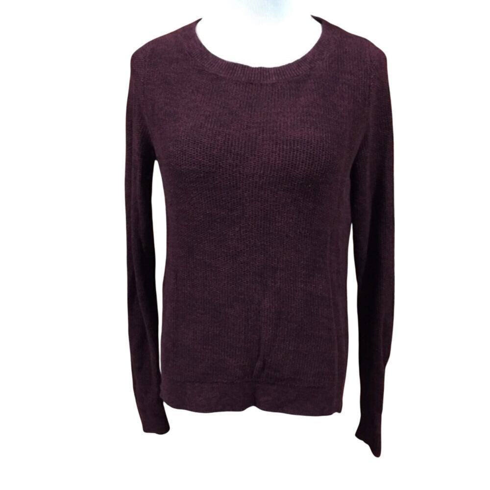 LOFT Burgundy Knit Sweater XS Maroon Crewneck Long Sleeve Side Slit